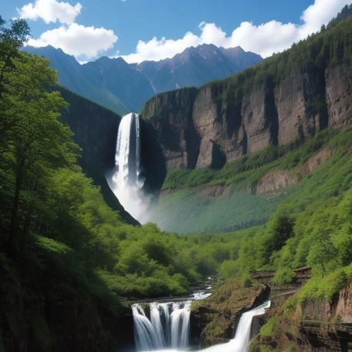 Waterfall and mountains