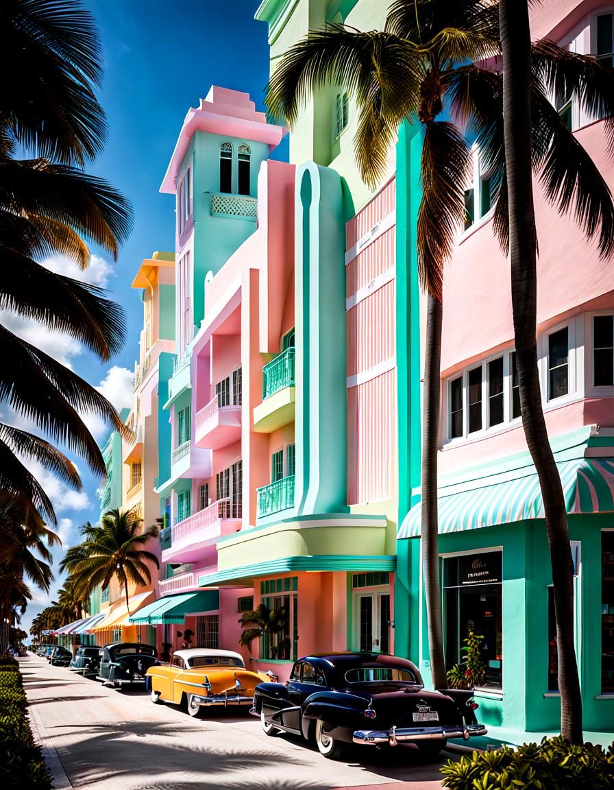Miami’s South Beach area, where a plethora of Art Deco buildings are painted in pastel colors, showcasing ...  by @PhotoShopper