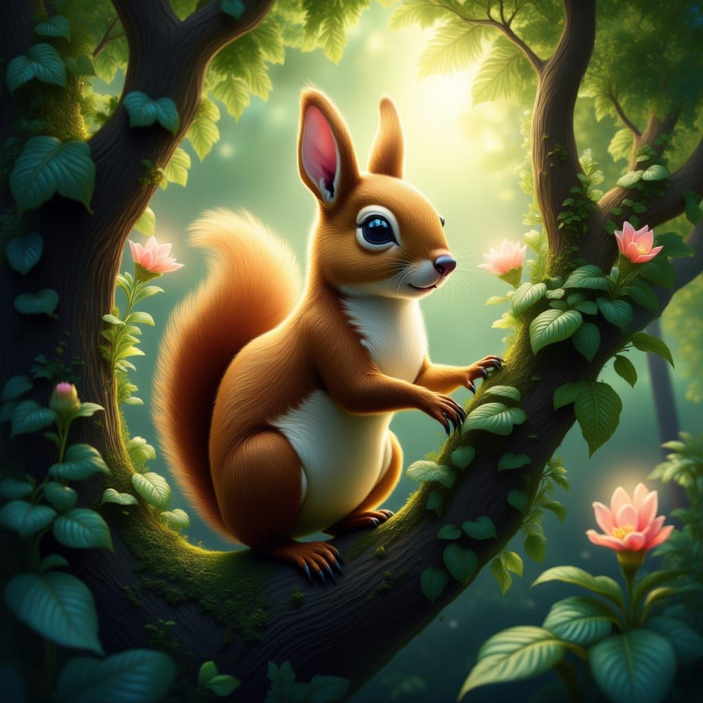 A squirrel in a tree <lora:Luminescence:1.0>