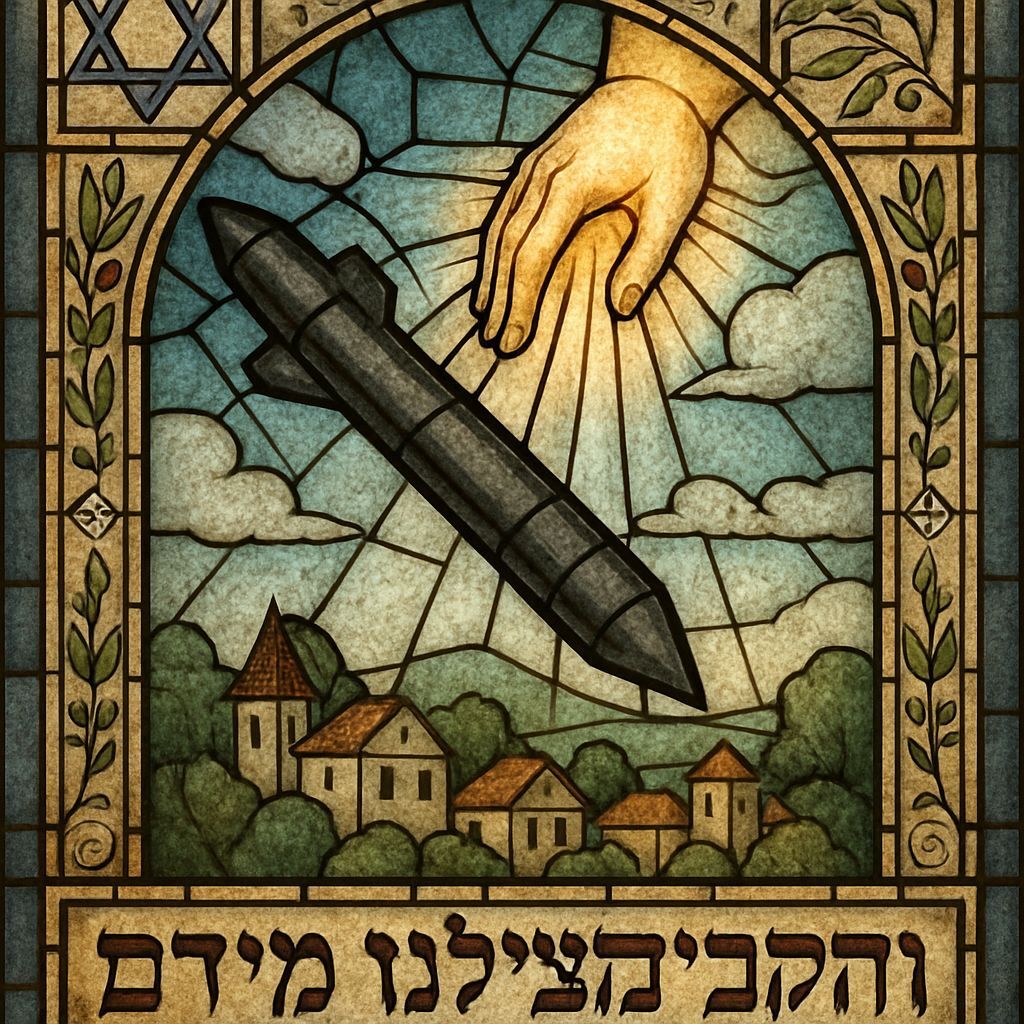 Vintage Stained Glass: Divine Hand Halting Missile