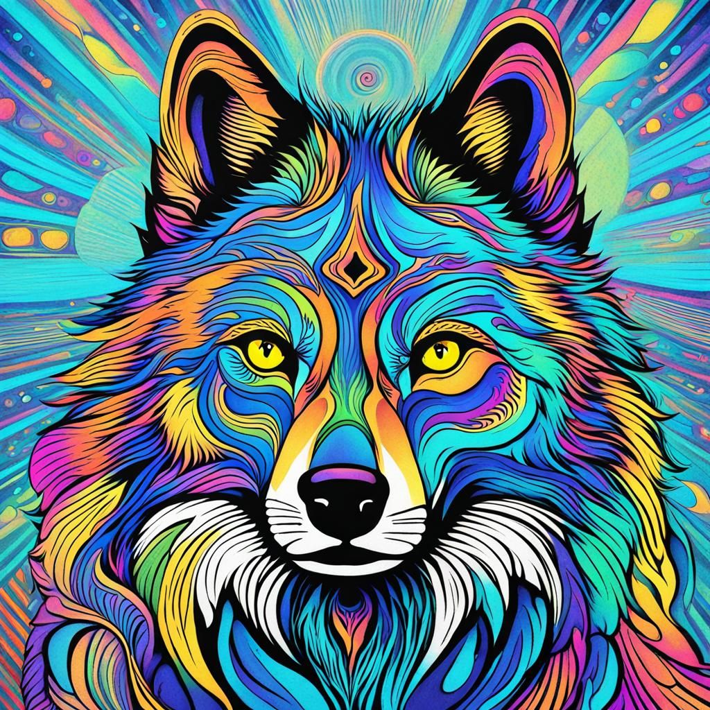 Psychedelic wolf - AI Generated Artwork - NightCafe Creator