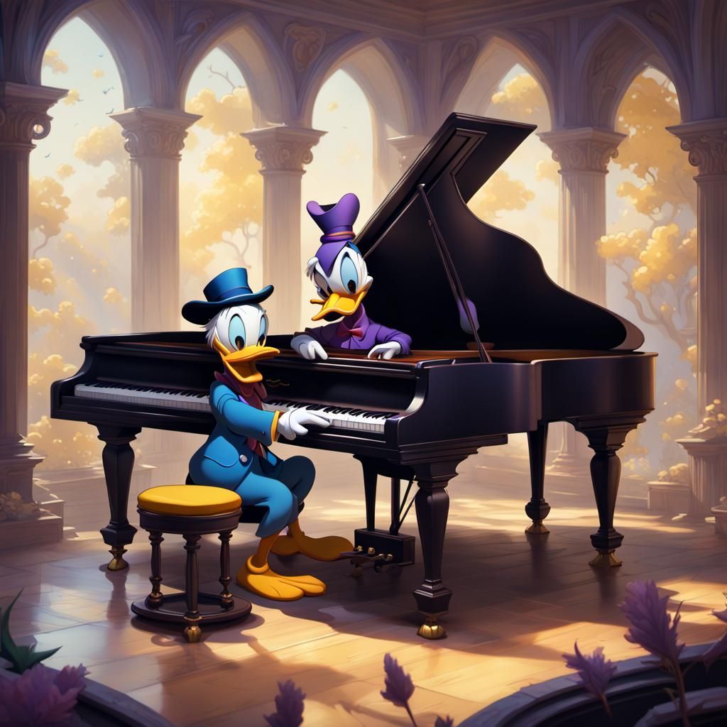 Donald Duck Singing and Daffy Duck Playing Piano 