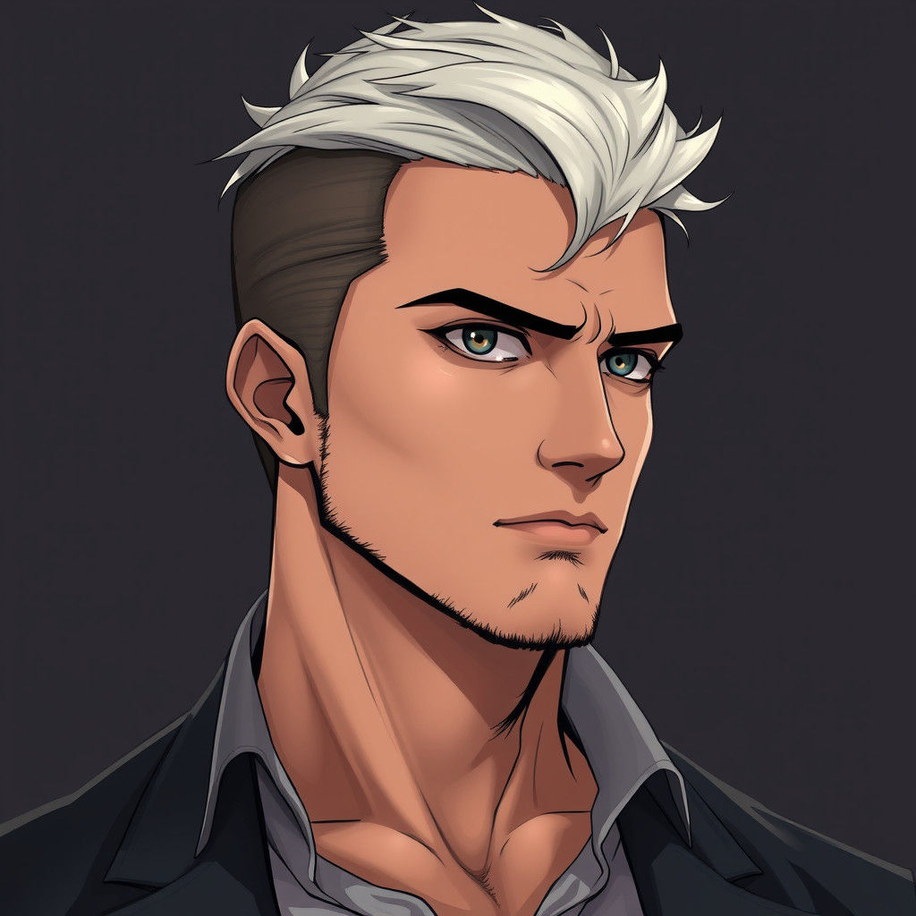 Anime-Style Portrait of Dark-Haired Man in Pastel Shades