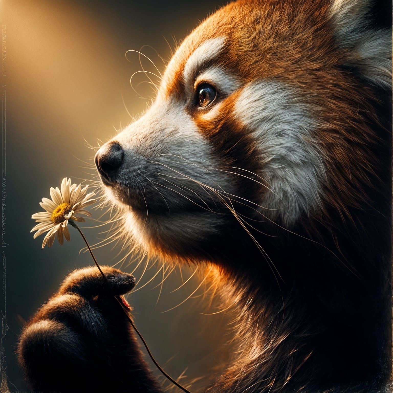 red panda with a daisy  by @Olchap