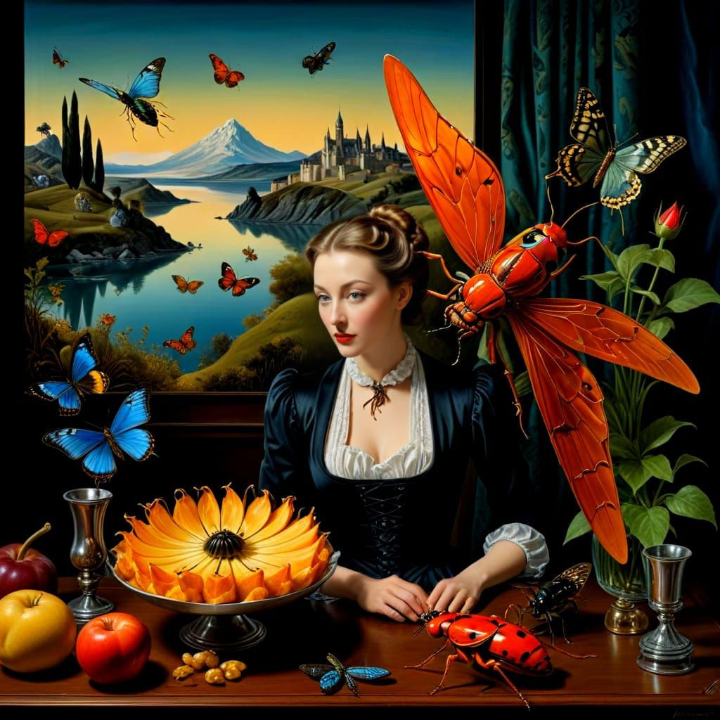Elegant Lady in a Whimsical Surreal Scene