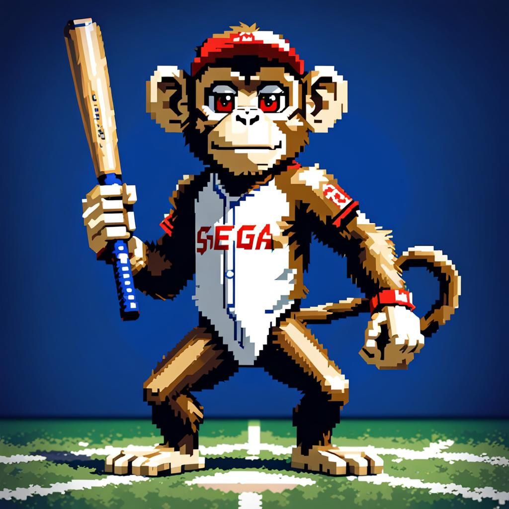 8 bit baseball monkey  by @Mulgar the Merciful 