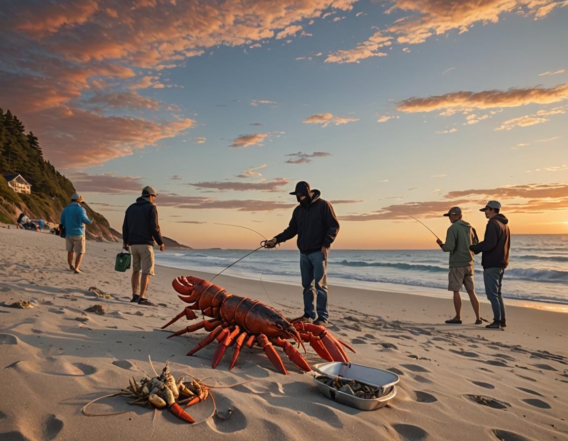 Anonymous Ray seeing a lobster during a stunning beach sunse...
