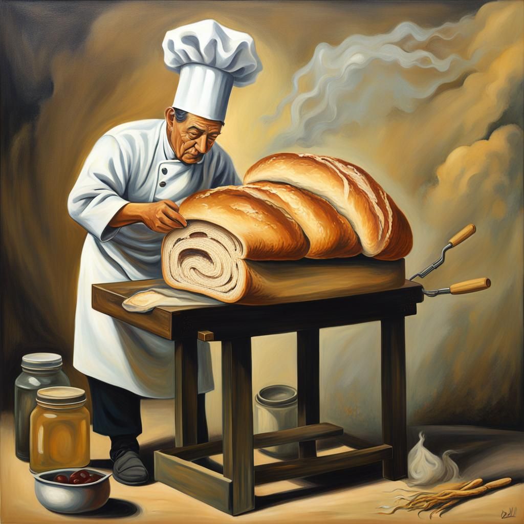 Surreal Baker Making Baguettes in Dali Style