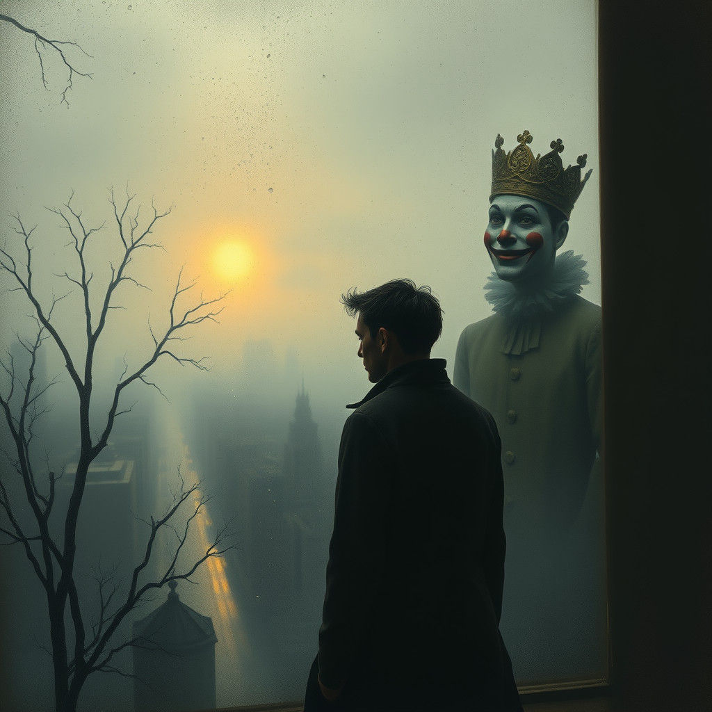 Contemplative Figure Gazing Through Rainy Window