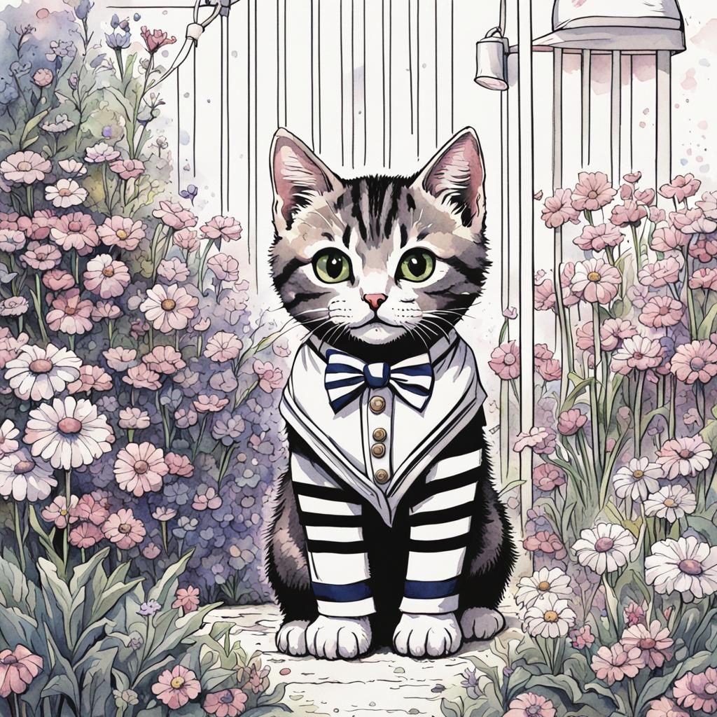 Watercolour painting a beautiful colours drawing of a tabby ...