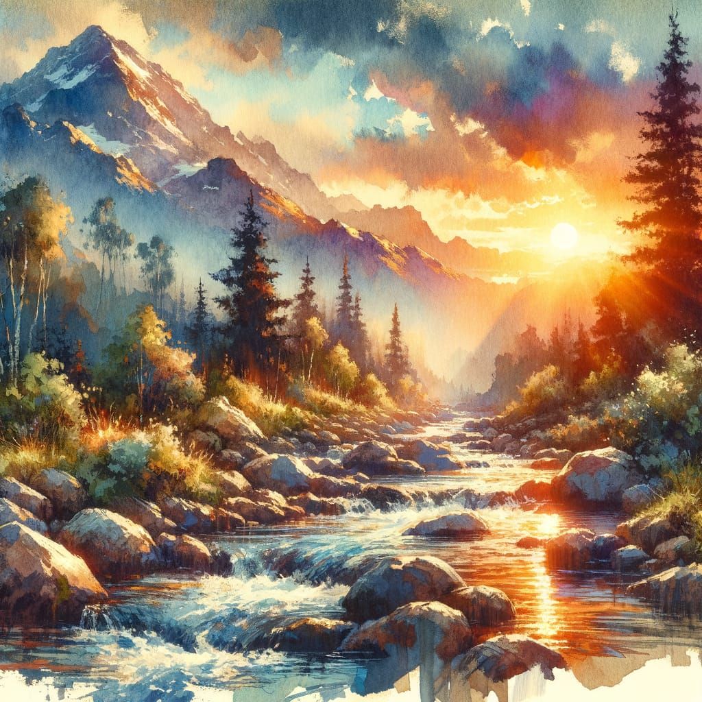 mountain stream and sunset  by @ColdBoldTold