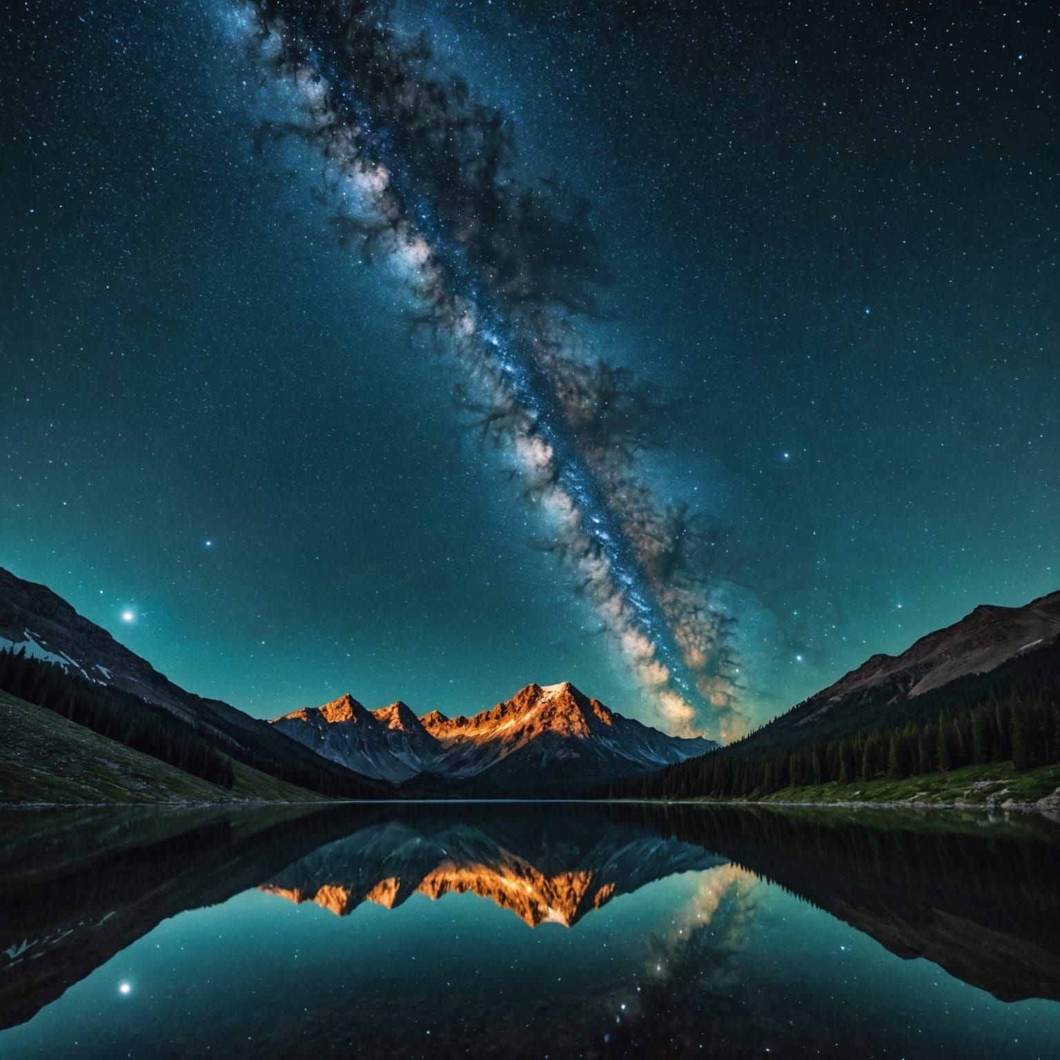 Spectacular Milky Way reflected in a mountain lake 