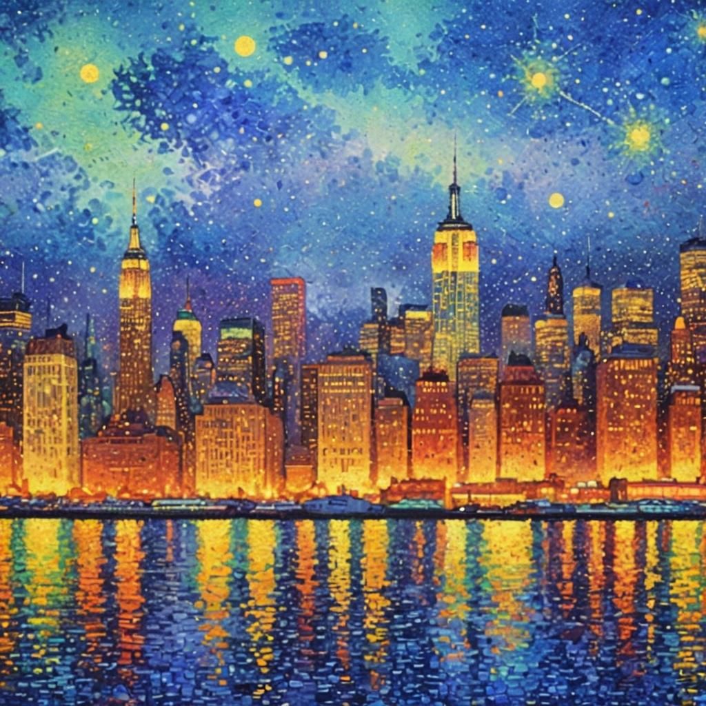 New York city at night, Pointillism style  by @ericB