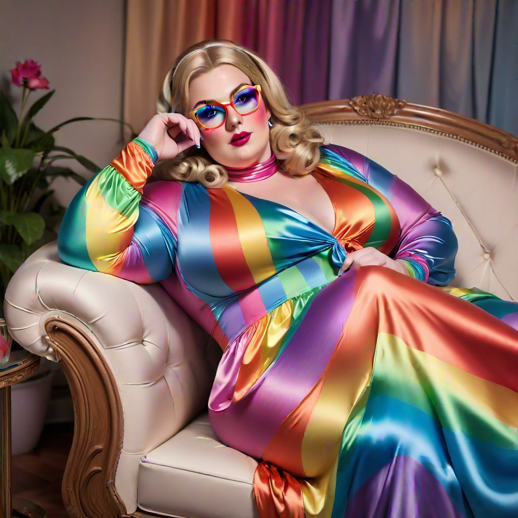 Sensual Big Beautiful Woman Relaxing on Chaise Lounge.