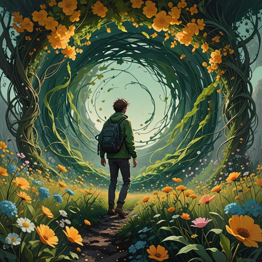 Whimsical Dreamer in a Floral Vortex