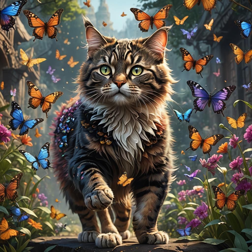 One day, Billu  is a cat (like human)saw a beautiful butterf...