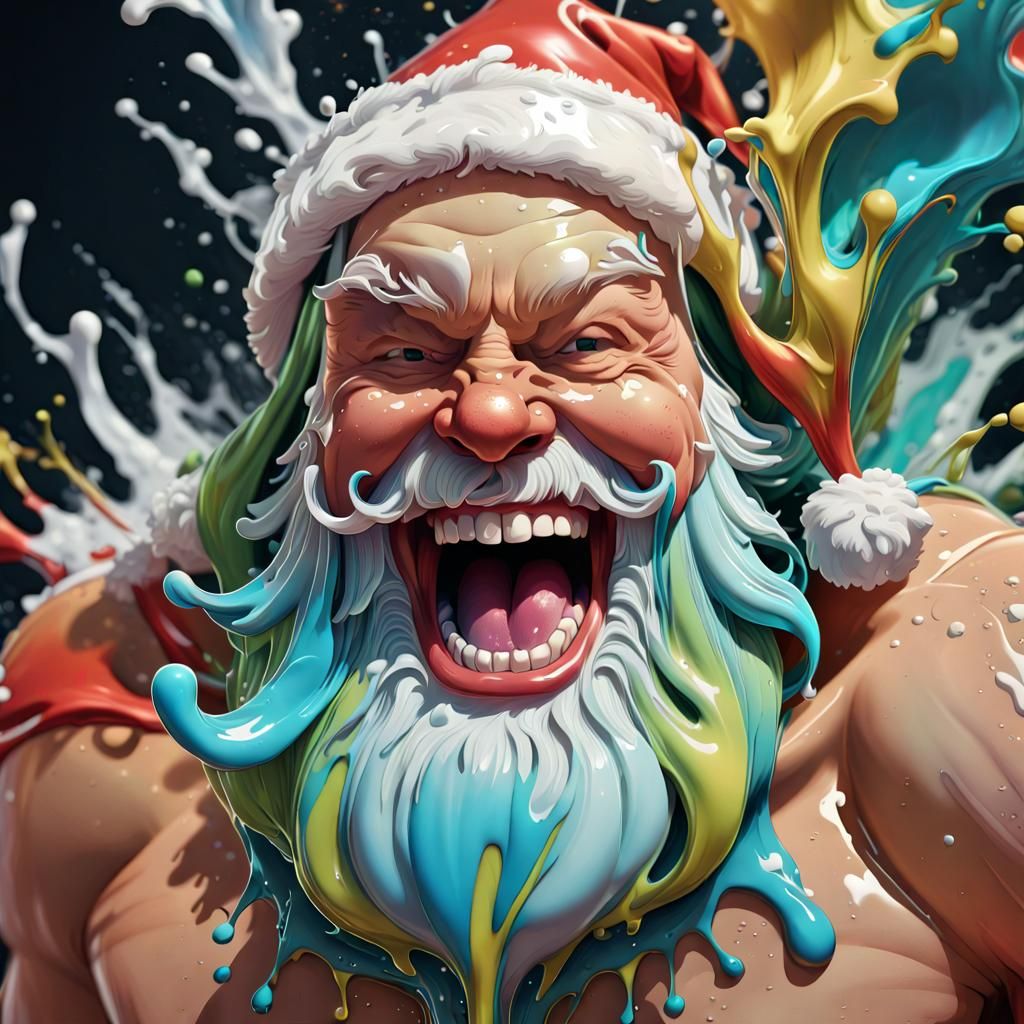 "Splash Art, Liquid_Portrait Of A laughing Santa_Face Made_O...