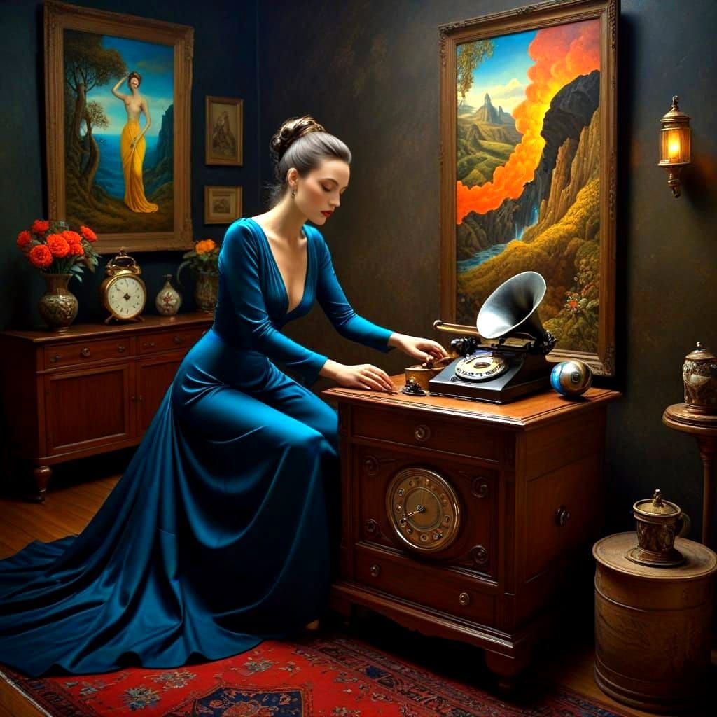 Beautiful Woman in Surreal Scene: Photorealistic Portrait