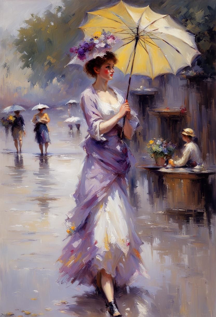 Woman with Umbrella in Daeni Style