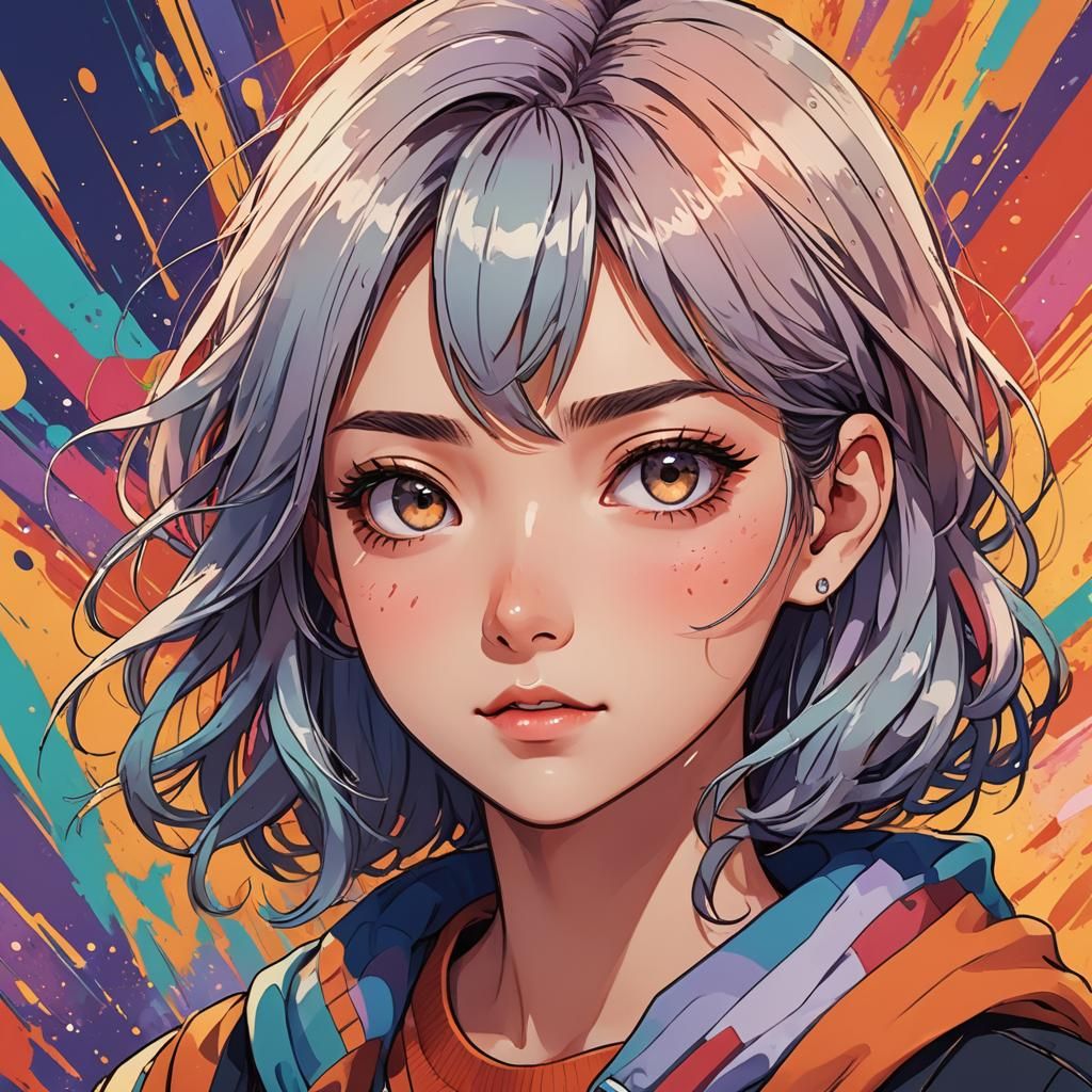 Cute Anime Girl in Colorful Manga Illustration