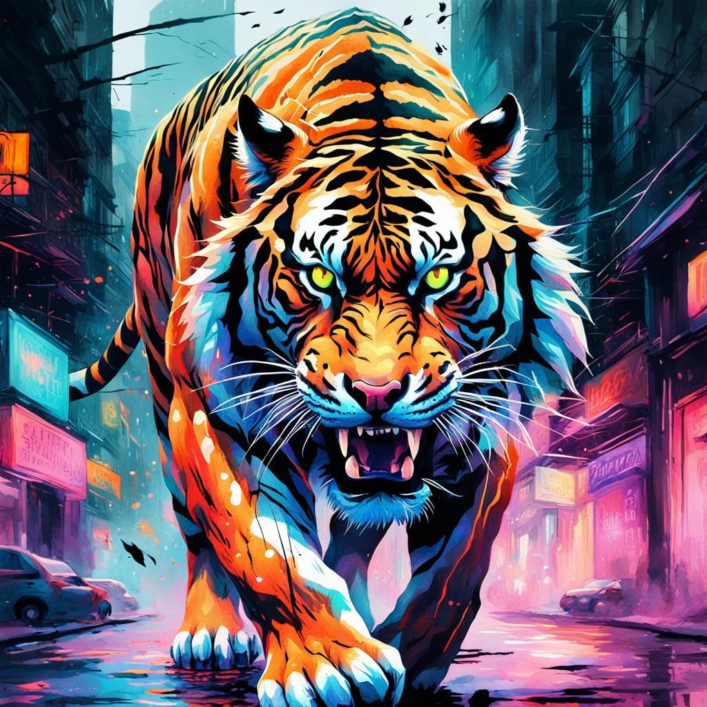 Tiger through the city - AI Generated Artwork - NightCafe Creator