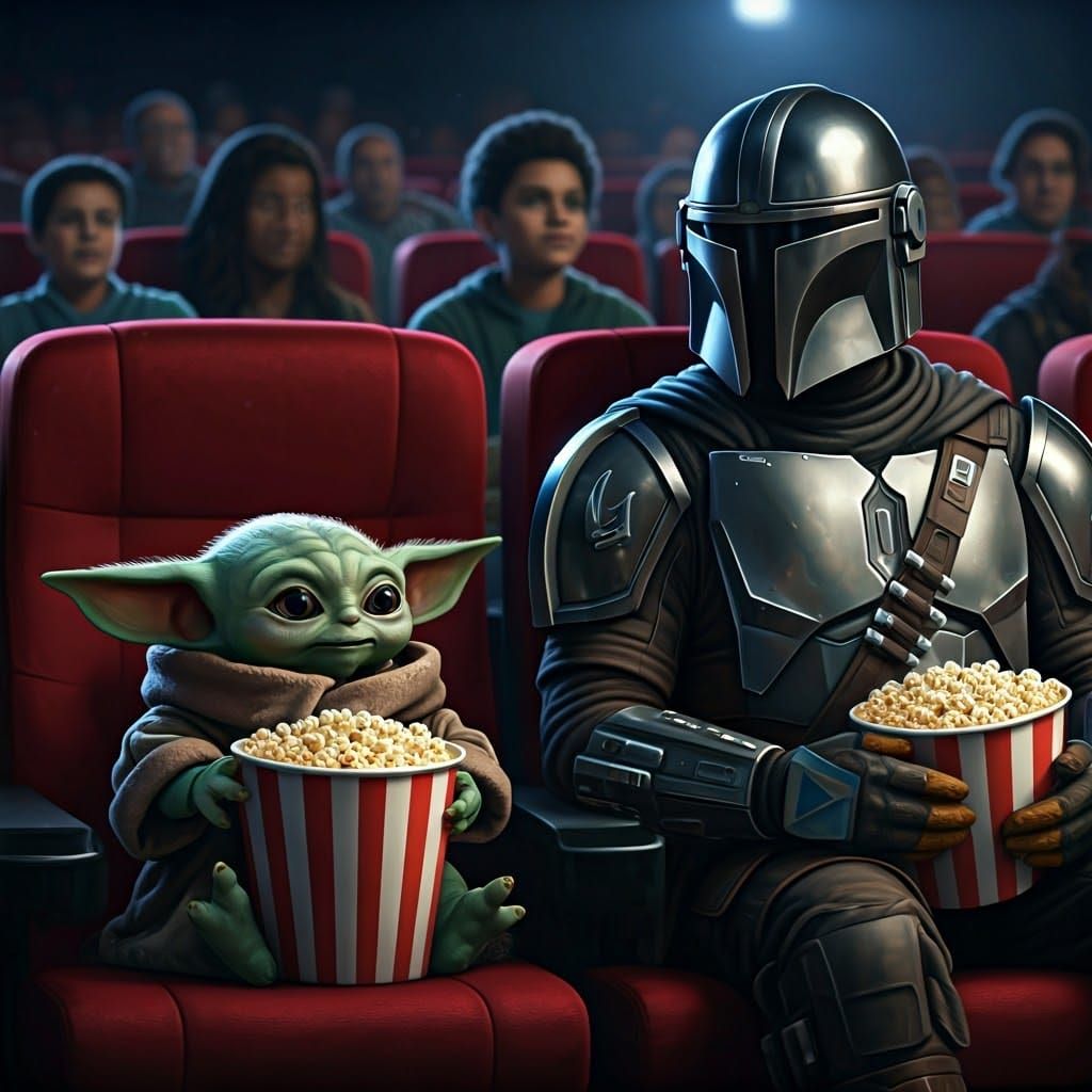 Grogu and the Mandalorian Enjoy a Night Out at the Movies