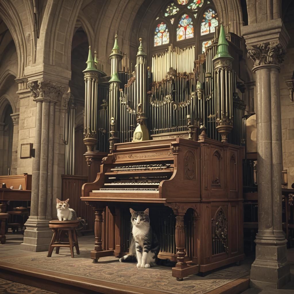 1900s absinthe poster bipedal cat sitting upon organ bench playing ...