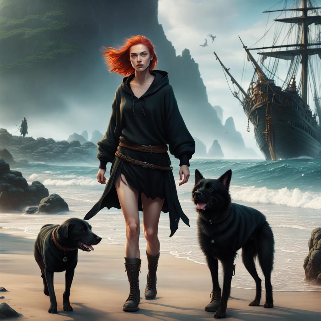 ginger girl in short dress
young man with black hoodie
black...