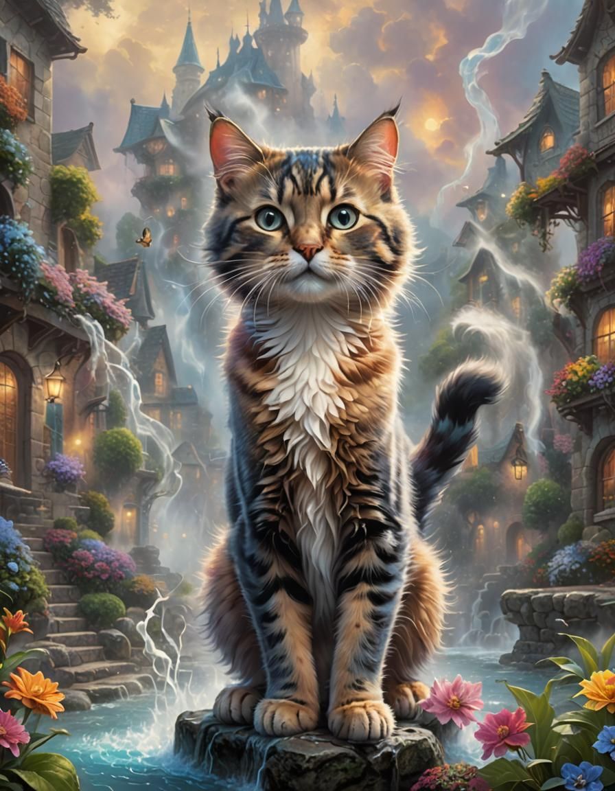 Bodacious perfect animated happy kitten: action shot: natura...