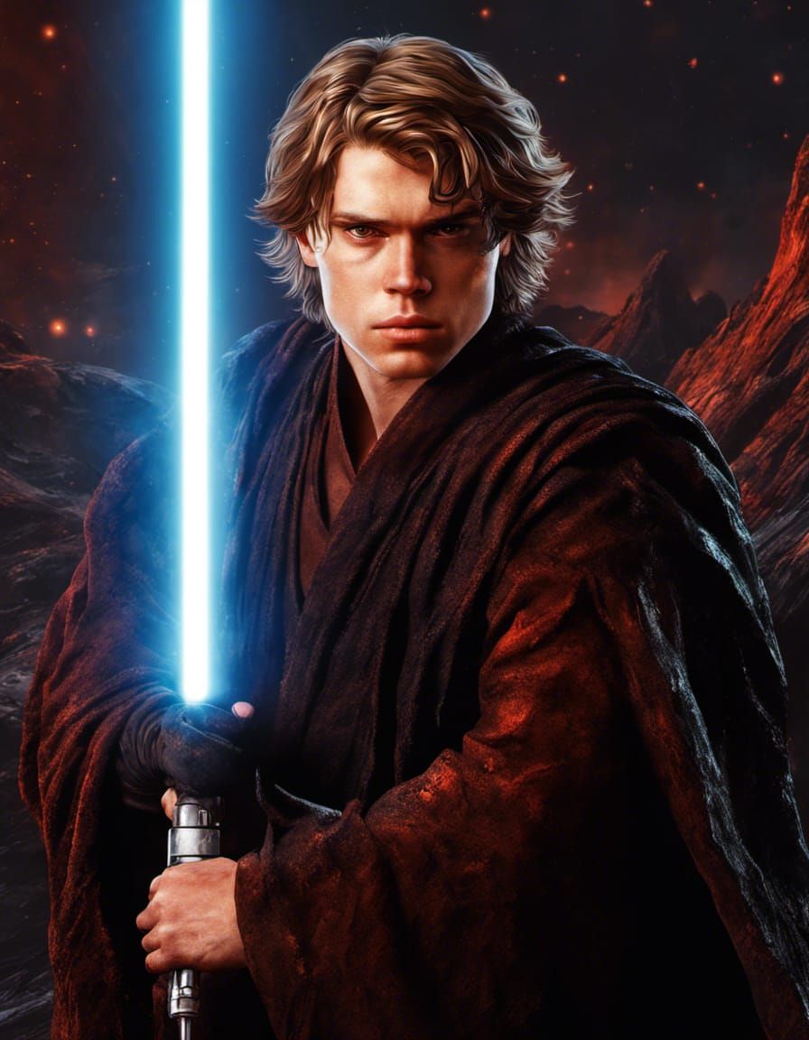 Anakin Skywalker on a lava planet in space Hyperrealistic, splash art ...