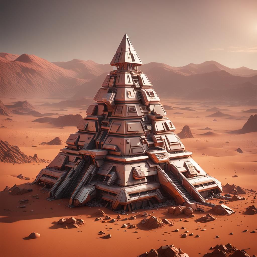2 martian building a pyramid