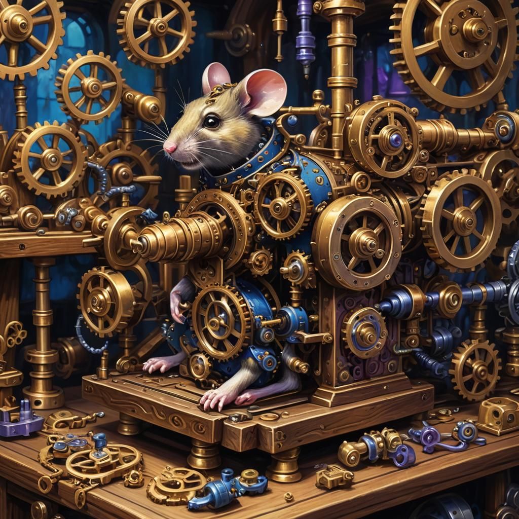 Steampunk Mouse-Making Machine in Oil Painting Style