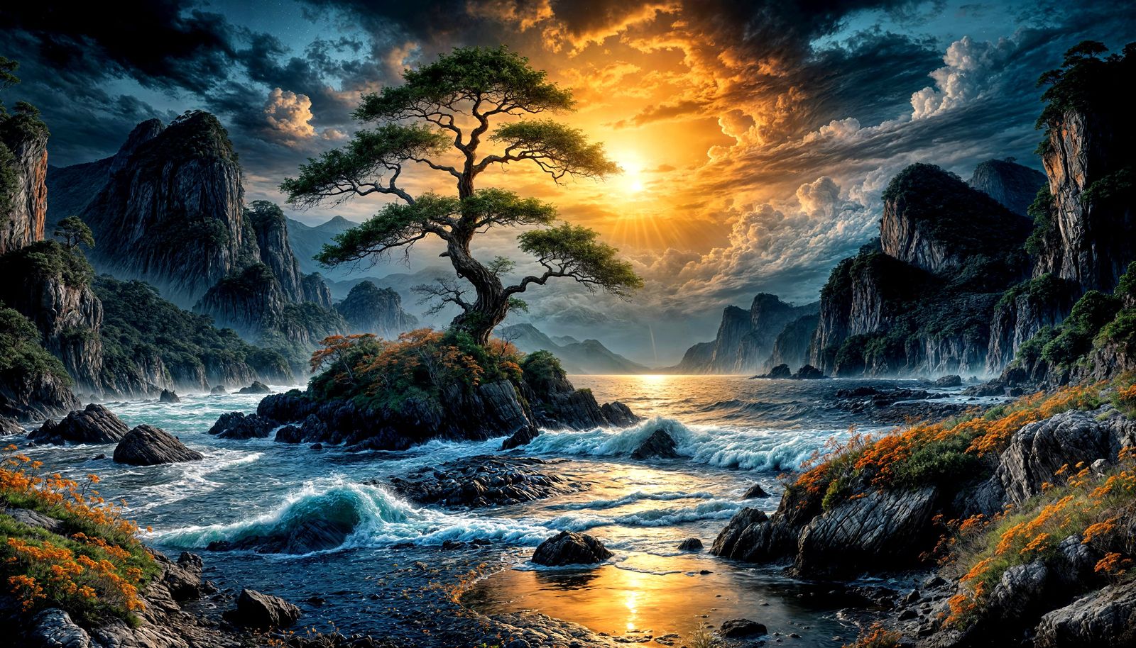 An old gnarled tree stands alone
