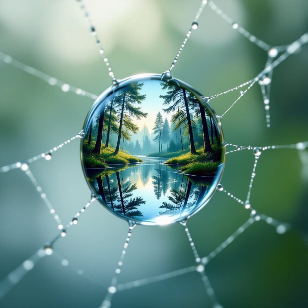 For the "Macro View" challenge, envision the intricate details of a dewdrop clinging to a spiderweb. The dewdrop reflects the surrounding fo...