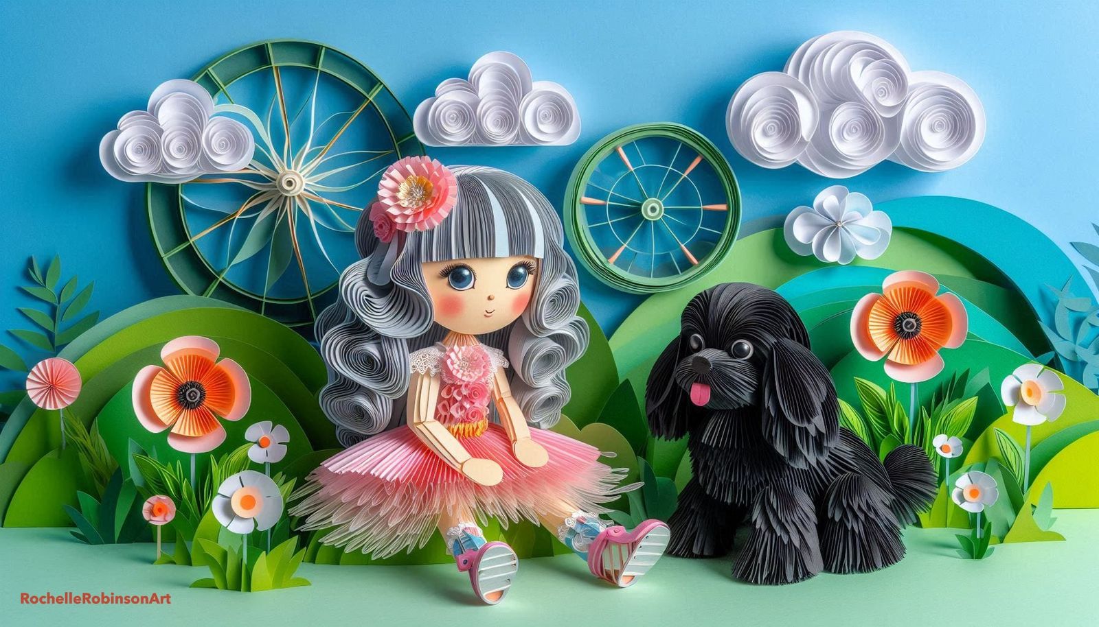 Doll and Puppy - Paper Art