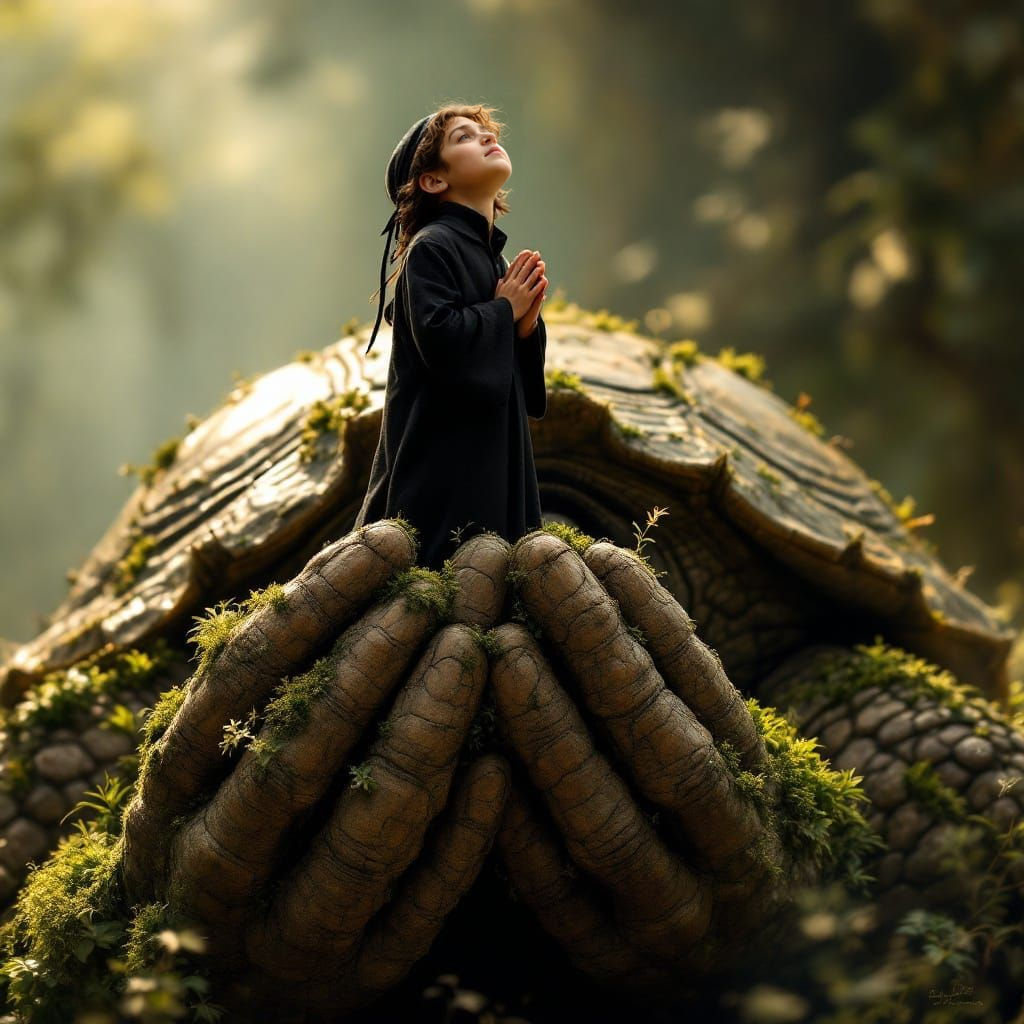 A Young Orthodox Boy Prays on a Taxi Driver's Hands