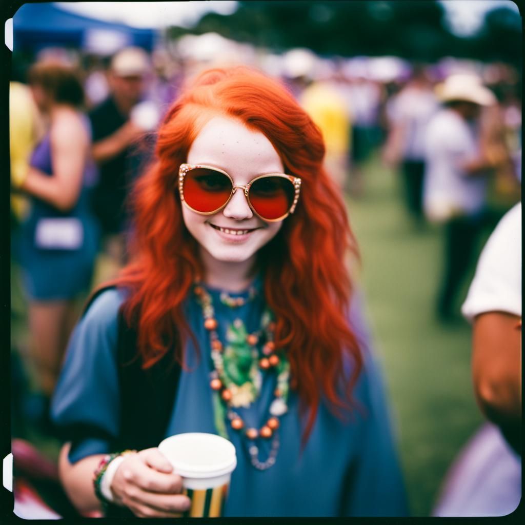 Young Girl Red haired at mardi Grass festival soft focus pol...