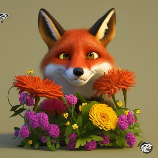 fox with flowers