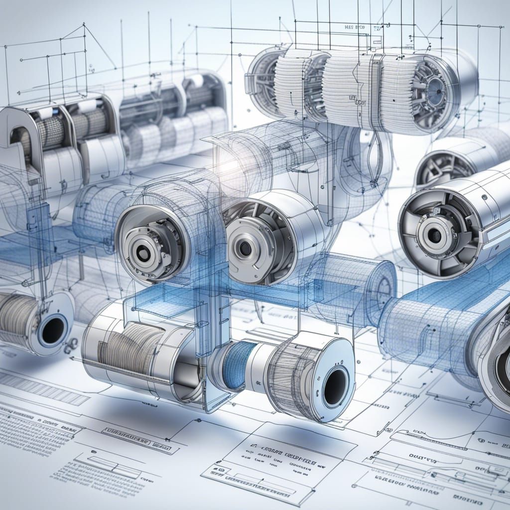 engineering blueprint schematic on paper of the inner workings of a ...