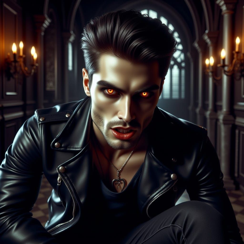 <lora:Flux Male Vampire:1.0> handsome Male vampire with glowing eyes, Anne Stokes, Greg Rutowski,  Todd Lockwood 