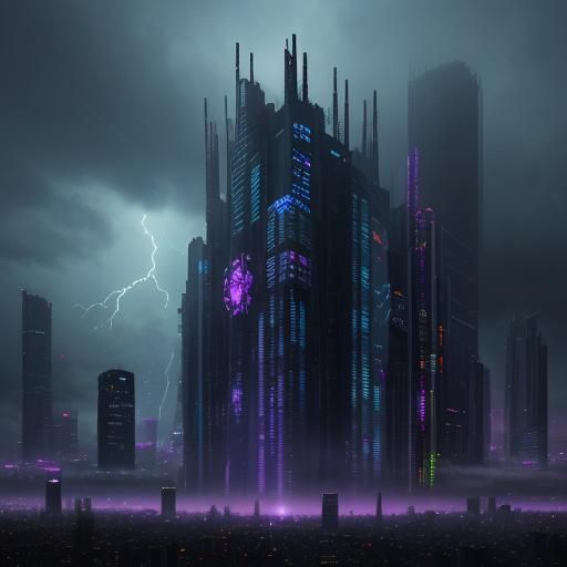 Cyberpunk Cityscape with Mythical Creature