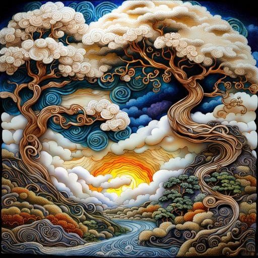 Quilted bonsai landscape