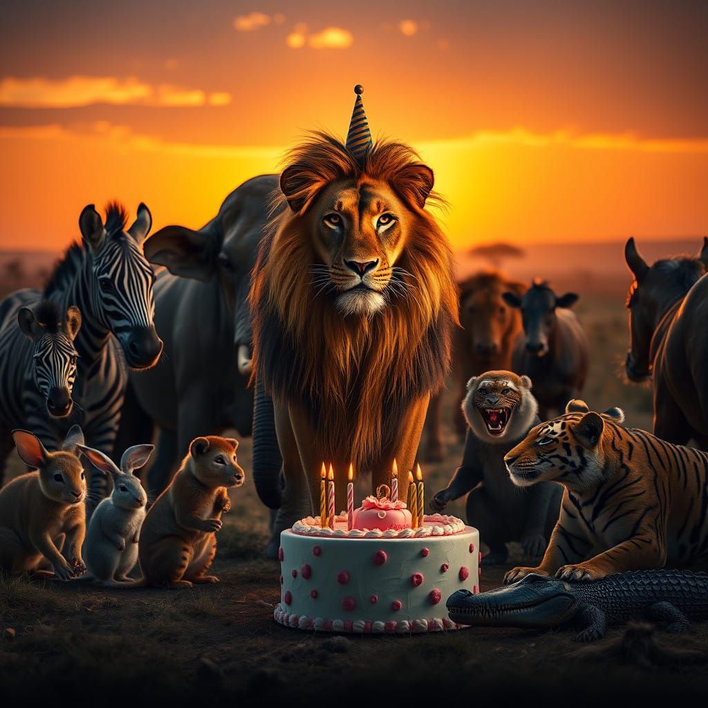 Majestic Lion Celebrates Birthday in Vibrant Savannah