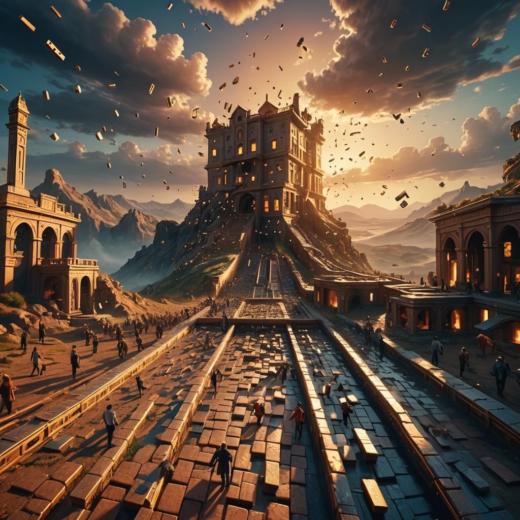 Surreal Domino Effect in a Majestic Landscape