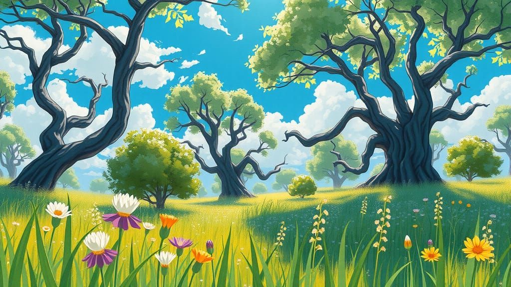 Sun-Kissed Meadow Blooms in Whimsical Watercolor Style