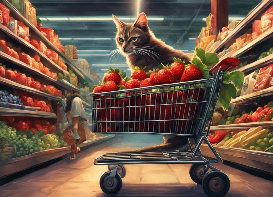 Kitty buying strawberries