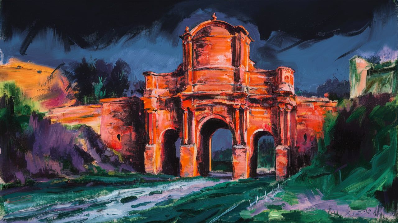 Oil painting of Roman architecture