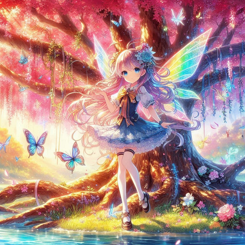 Rainbow fairy and tree