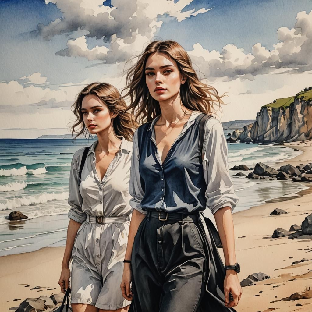Two beautiful girls at the beach.
