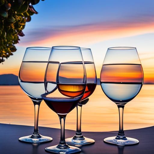 glasses of wine in a table near the sea